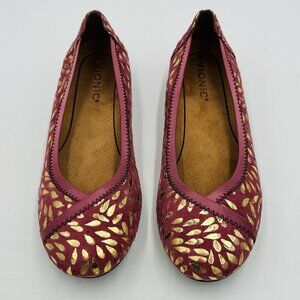 Vionic Ballet Flats Women Sz 6.5 Caroll Pink Gold Foil Comfort Arch Support